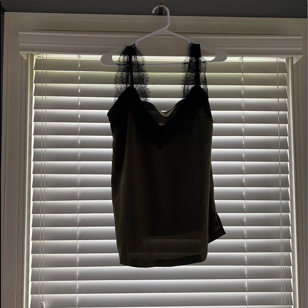 Olive Green Camisole with Black Lace Trim